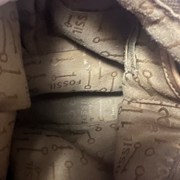 FOSSIL MADDOX Leather Khaki Canvas Bucket Crossbody Shoulder Bag Traveler - Picture 14 of 15